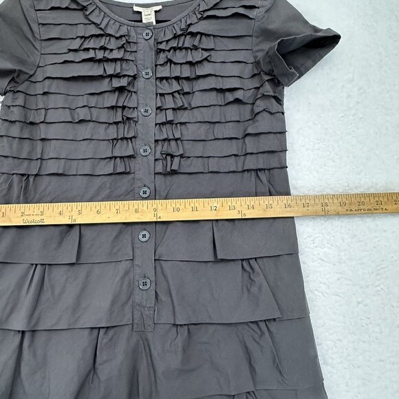 J. Crew Women's Carly Tiered Ruffle Button Short Sleeve Shift Dress Size 0 Gray - Picture 4 of 8
